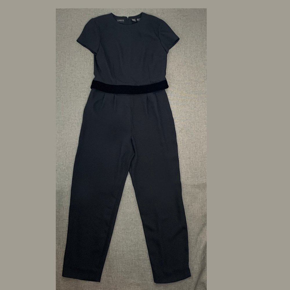 Liz Claiborne  Black Jumpsuit Straight Wide Pants Short Sleeve Round Neck Size 8